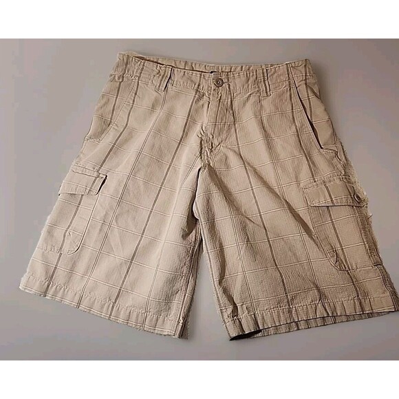 The North Face Mens Shorts Size 34 Axey Grid Print Cargo Hiking Light Brown‎ Tan - Picture 1 of 8